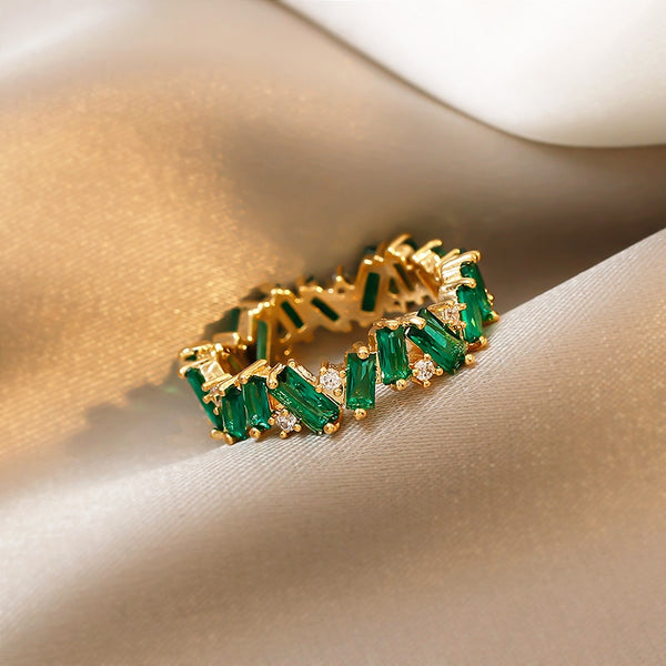 Green Crystal Ring Luxury Unique Design.